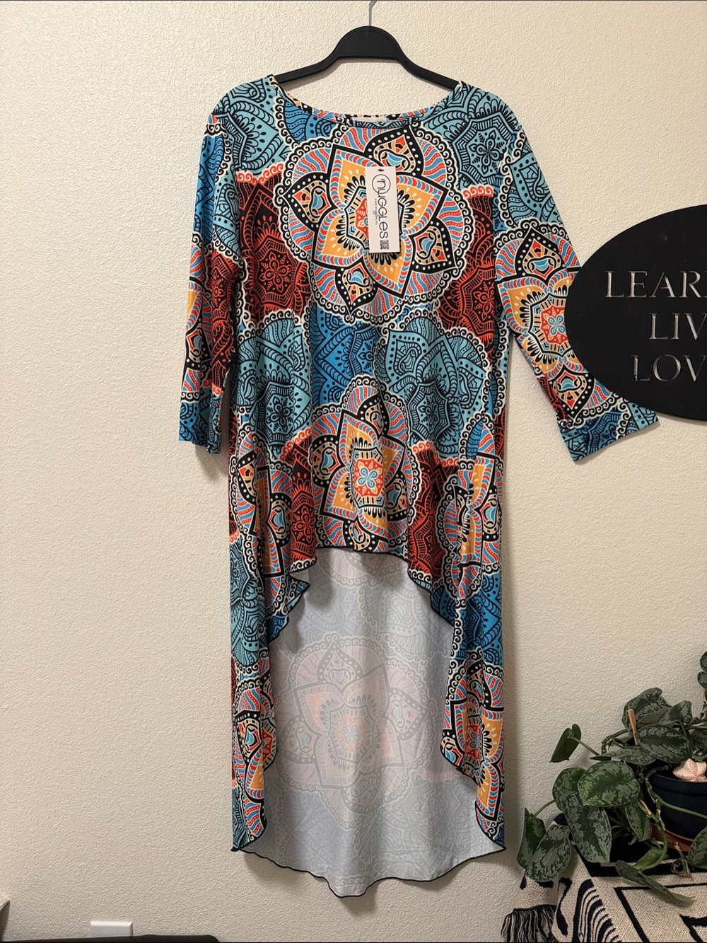 Boho Mandala High-Low Dress in Blue & Coral